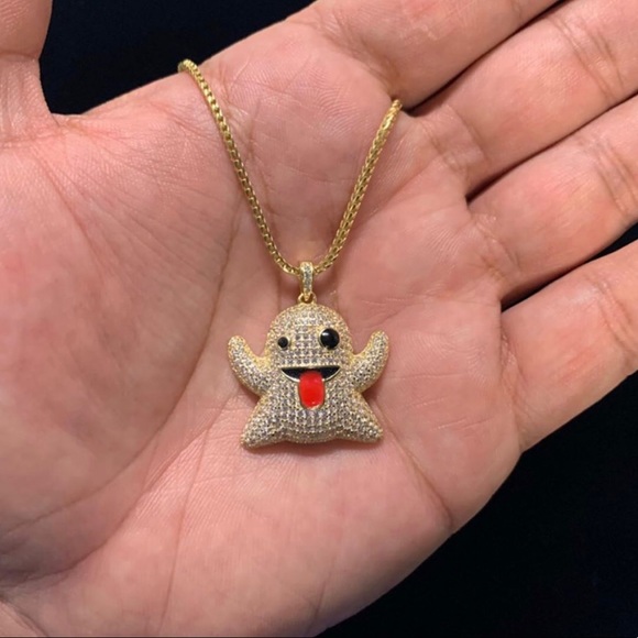 925 Sterling Silver SNAPCHAT EMOJI GHOST NECKLACE - Picture 6 of 6